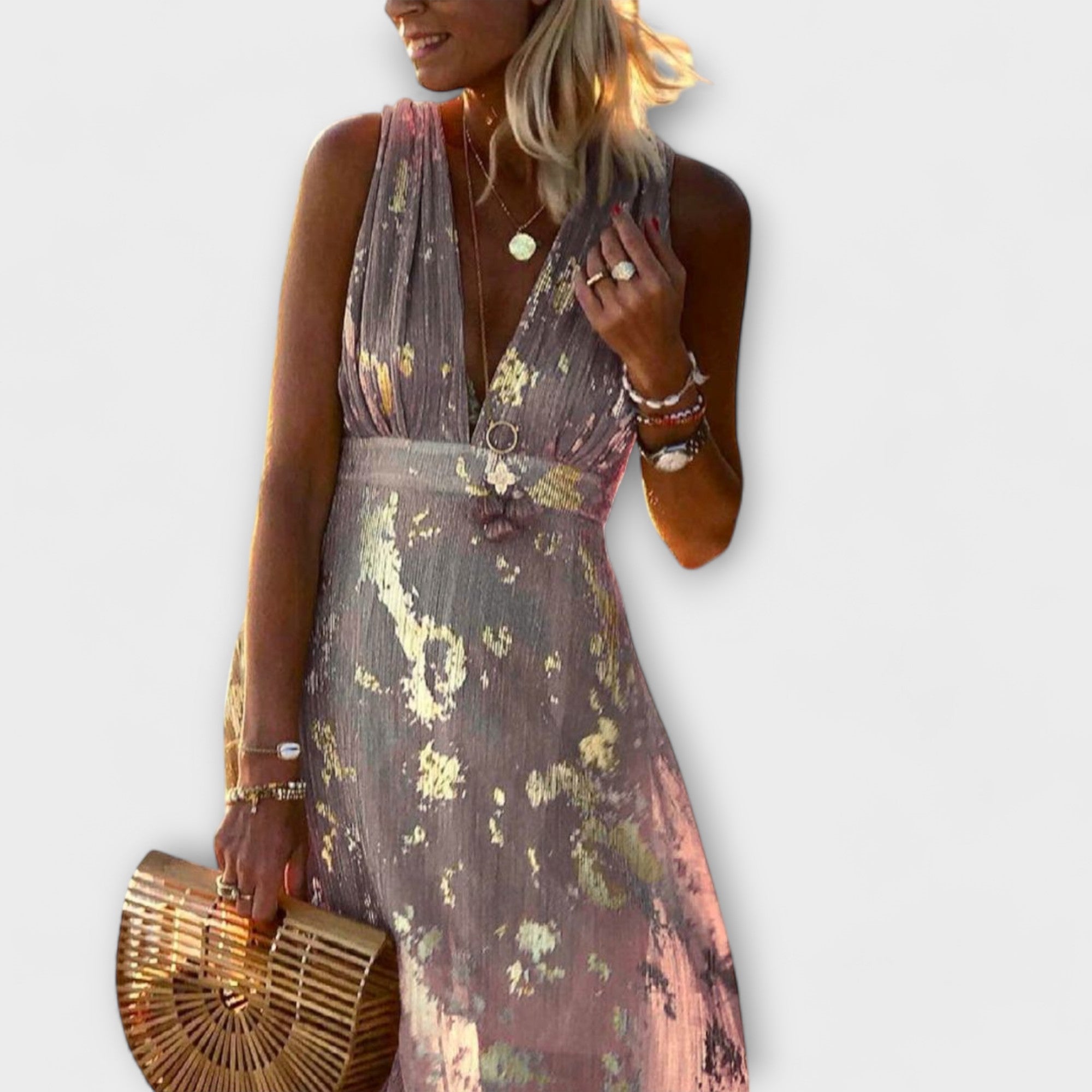 Blush & Bay™ | Flowing dress with V-neck and sequin details