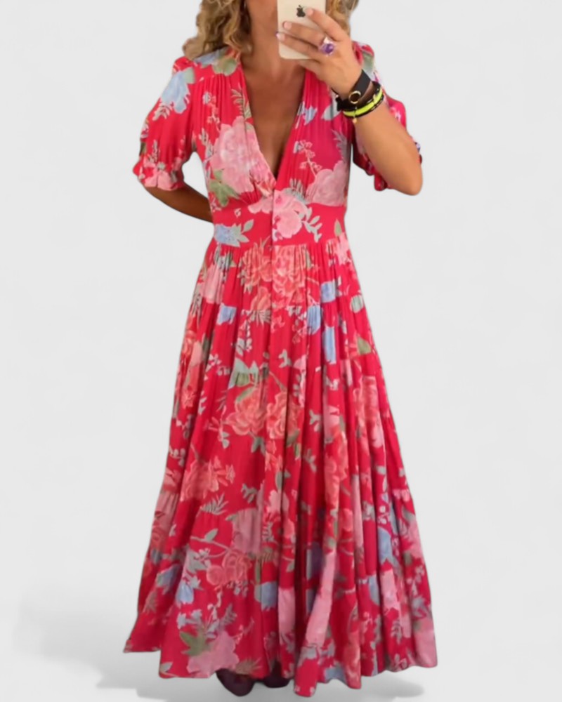 Blush & Bay™ | V-Neck Dress with Floral Print and Pockets