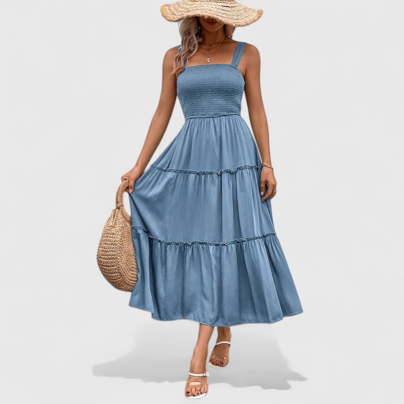 Blush & Bay™ | Vintage Frill Hem Shirred Backless Sundress