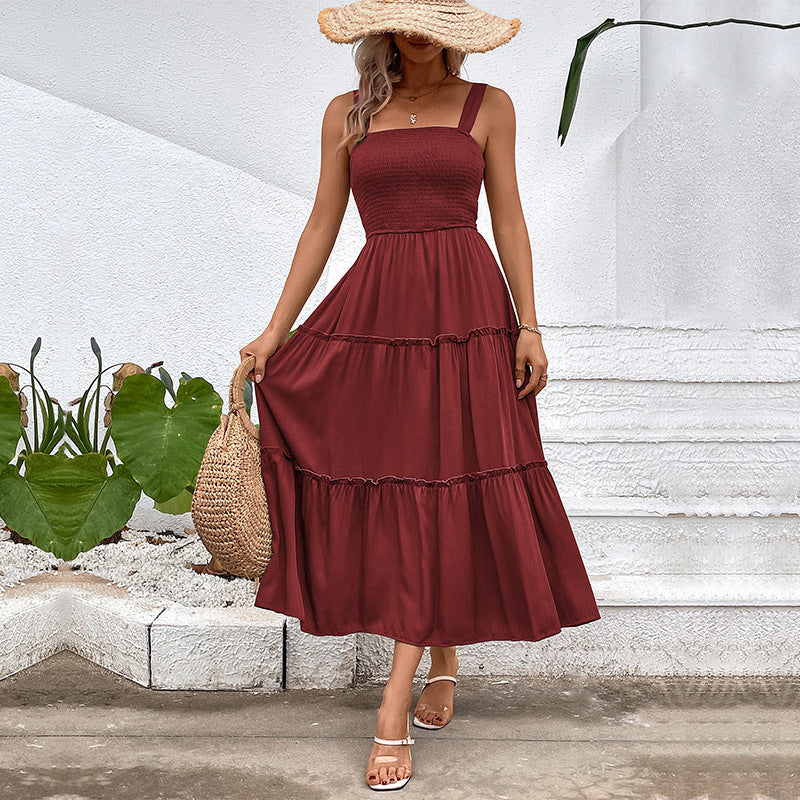 Blush & Bay™ | Vintage Frill Hem Shirred Backless Sundress