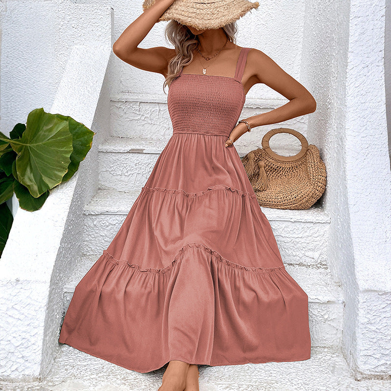 Blush & Bay™ | Vintage Frill Hem Shirred Backless Sundress