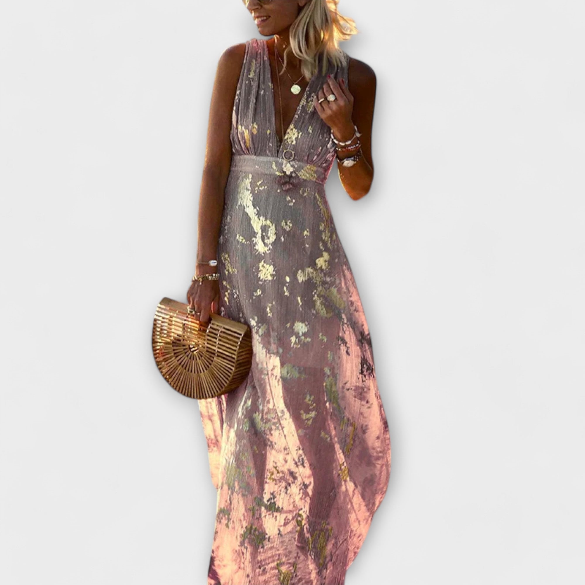 Blush & Bay™ | Flowing dress with V-neck and sequin details