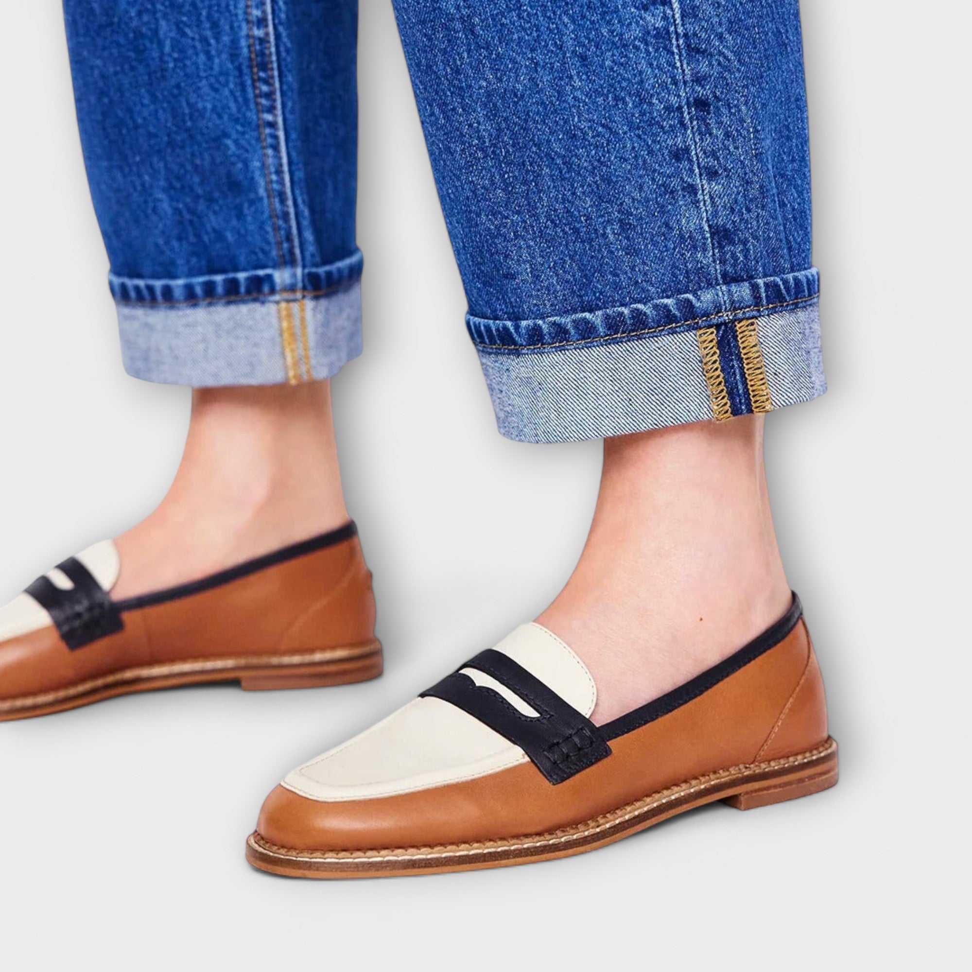 Oceane – Brown Round-Toe Loafer with Color Block Design