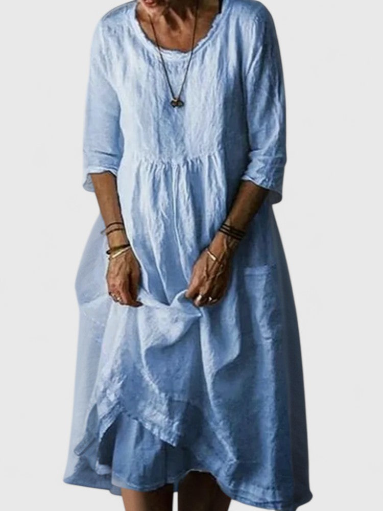 Blush & Bay™ | Flowing Maxi Dress with Relaxed Round Neckline