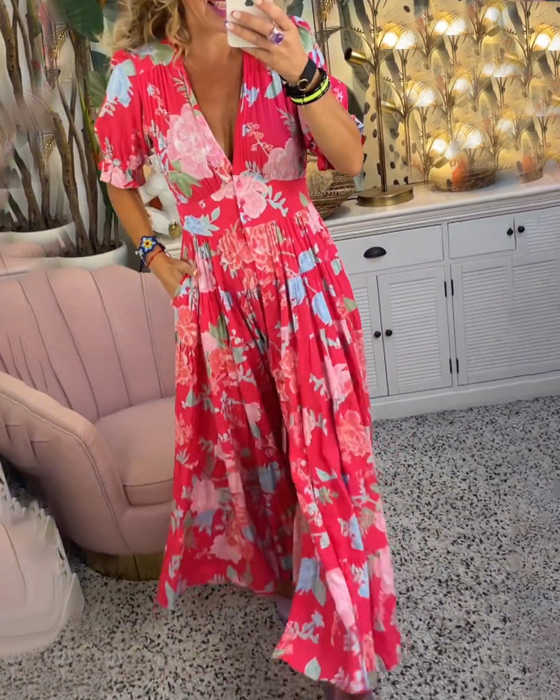 Blush & Bay™ | V-Neck Dress with Floral Print and Pockets
