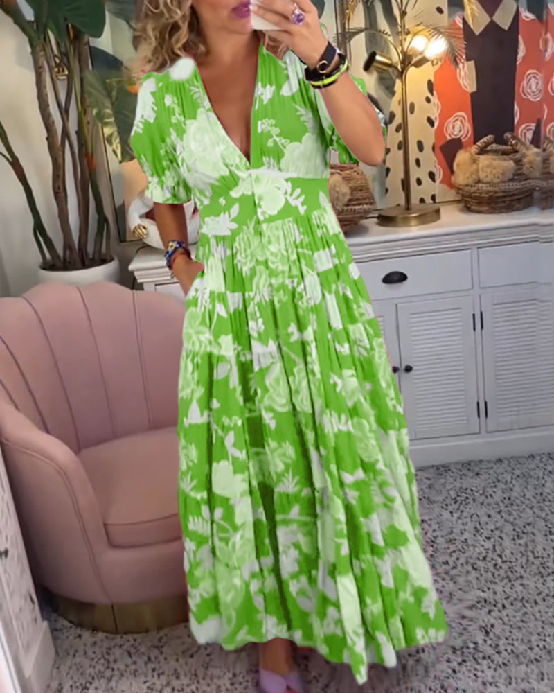 Blush & Bay™ | V-Neck Dress with Floral Print and Pockets