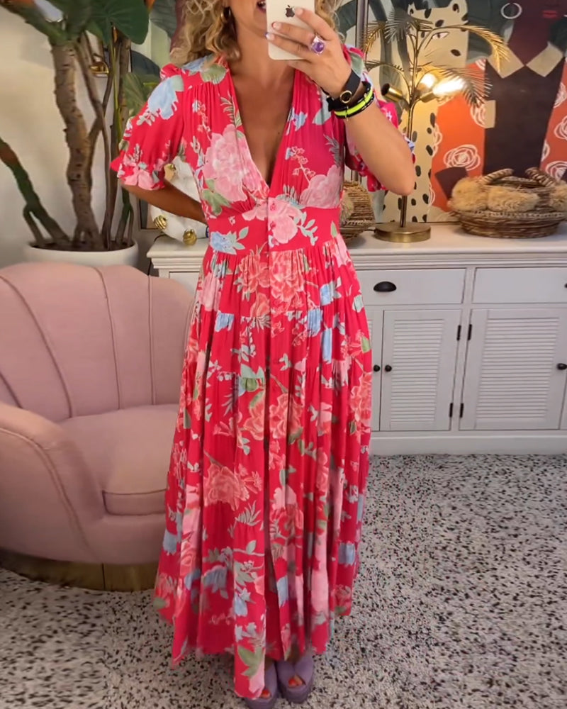 Blush & Bay™ | V-Neck Dress with Floral Print and Pockets