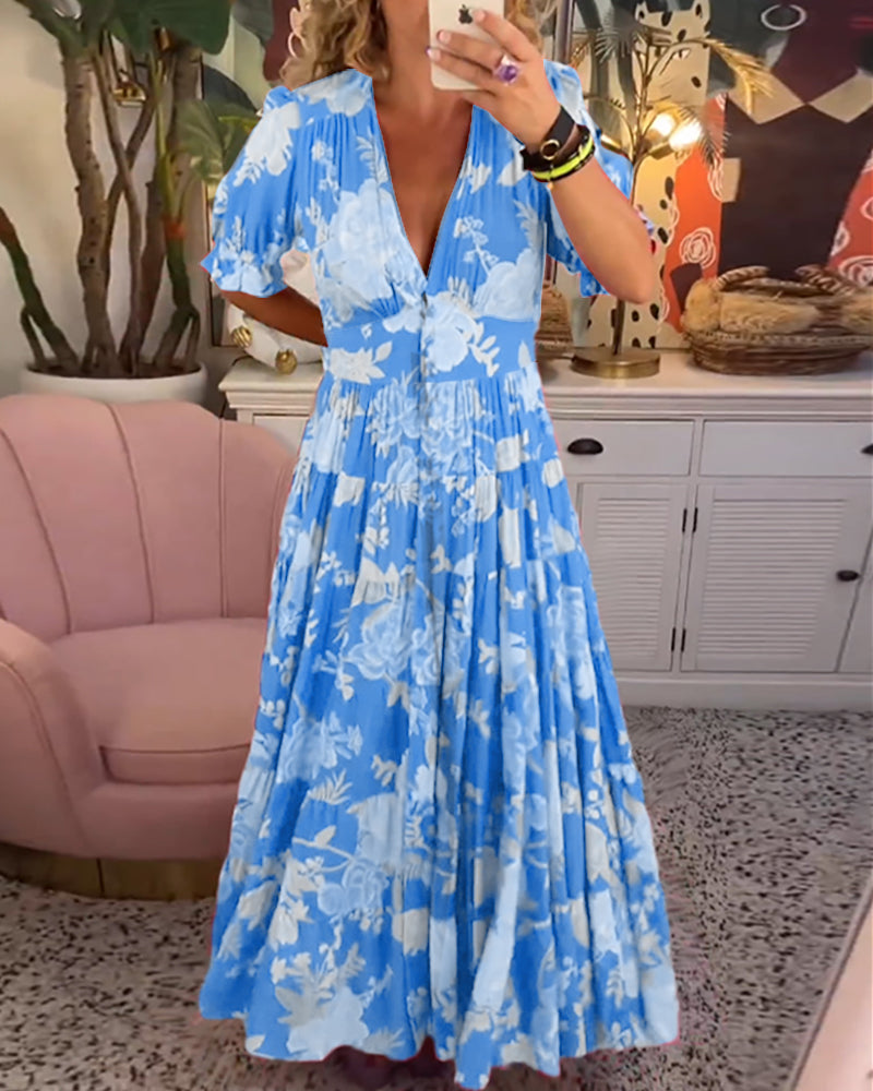 Blush & Bay™ | V-Neck Dress with Floral Print and Pockets
