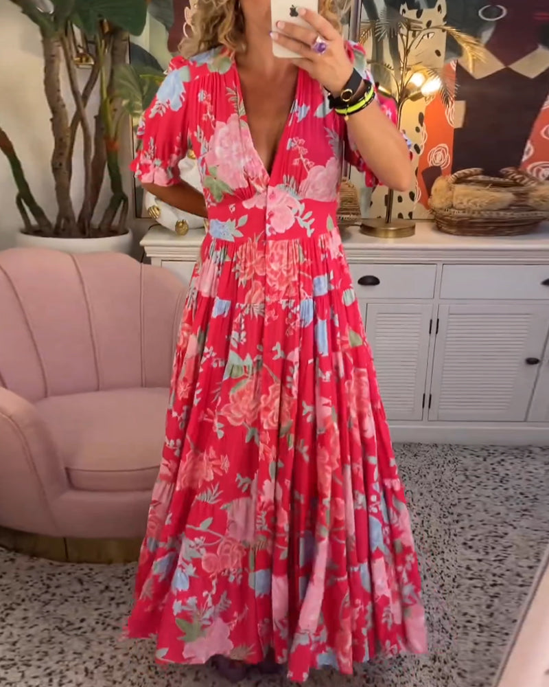 Blush & Bay™ | V-Neck Dress with Floral Print and Pockets