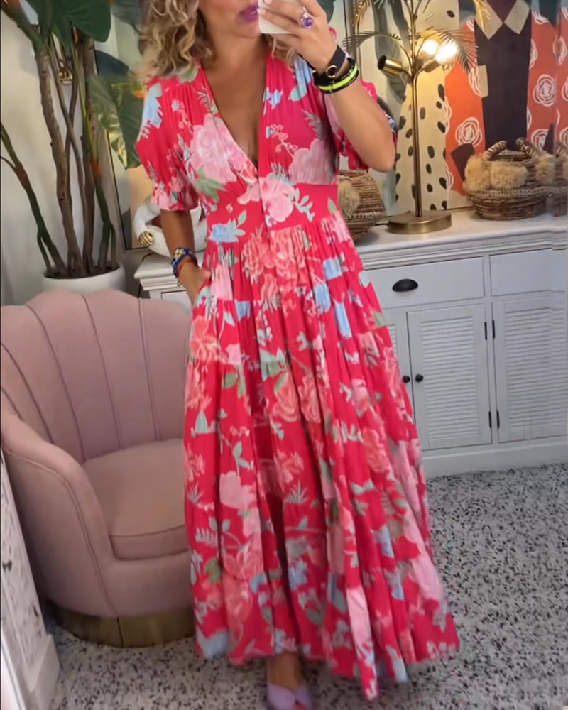 Blush & Bay™ | V-Neck Dress with Floral Print and Pockets